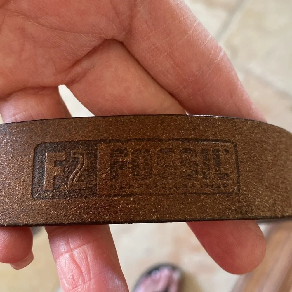 Fossil Brown leather Belt Mens M Solid Brass Buckle Simple minimalist Western